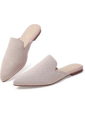 🆕 Women Pink Pointed Toe Flat Mules Knit Mesh Slip On Loafers Backless Shoes
